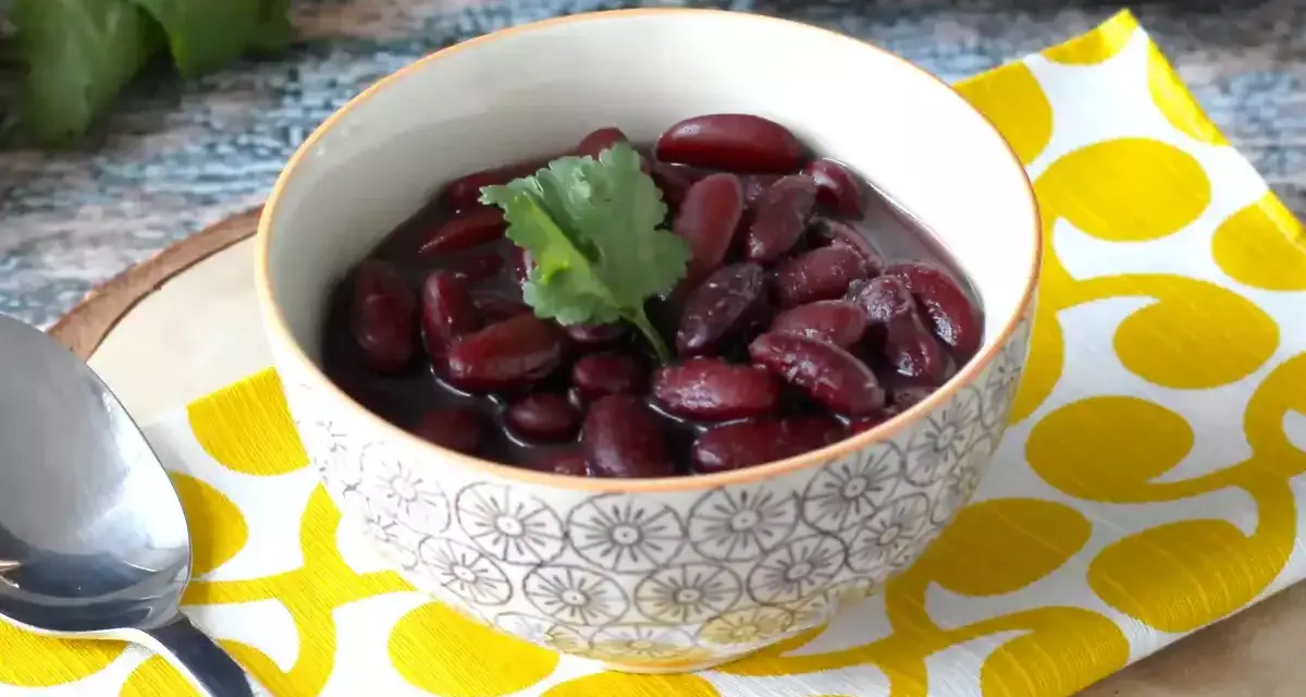 Schüssel mit Kidneybohnen, garniert mit Koriander. Sind Kidneybohnen gesund? Ja, sie sind eine tolle Proteinquelle!