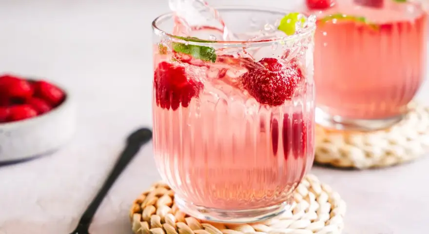 Erfrischender wild berry spritz mit spritzenden Himbeeren und Minze.