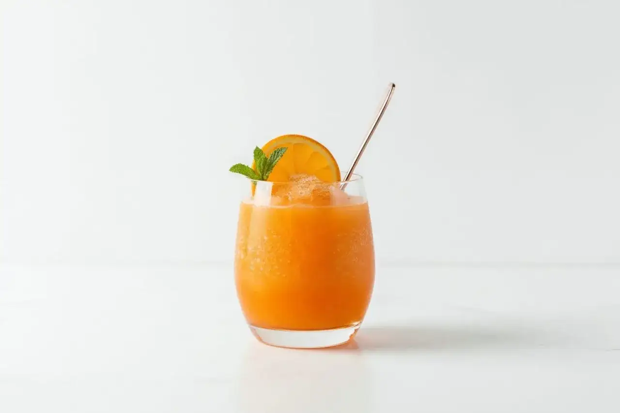 Erfrischender Aperol mit Orangensaft, garniert mit einer Orangenscheibe und Minze. Ein perfekter Sommerdrink!
